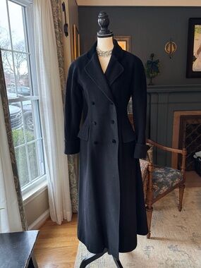 Laura Ashley Vintage Black Princess back Riding Wool Coat with Classic Label